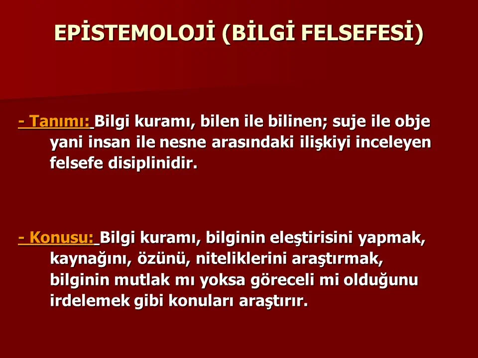 Epistemoloji (Bilgi Felsefesi)