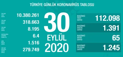 Türkiye Günlük Koronavirüs Tablosu